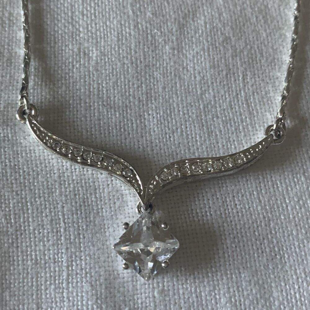 Avon Art Deco Silver Diamond Necklace